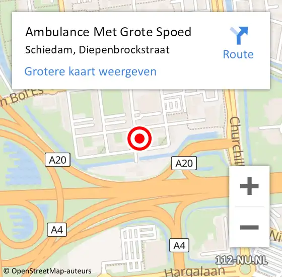 Locatie op kaart van de 112 melding: Ambulance Met Grote Spoed Naar Schiedam, Diepenbrockstraat op 9 juli 2024 00:20