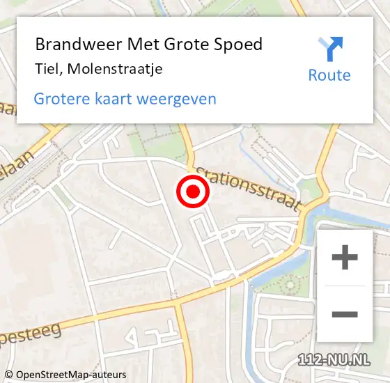 Locatie op kaart van de 112 melding: Brandweer Met Grote Spoed Naar Tiel, Molenstraatje op 9 juli 2024 00:27