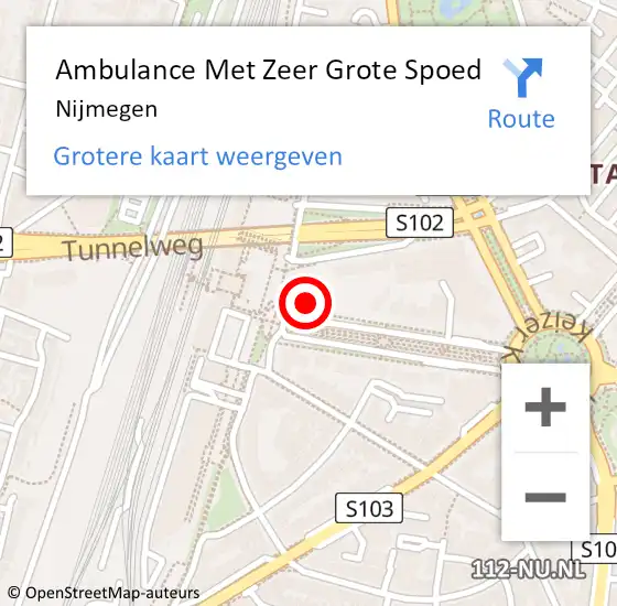 Locatie op kaart van de 112 melding: Ambulance Met Zeer Grote Spoed Naar Nijmegen op 9 juli 2024 00:34