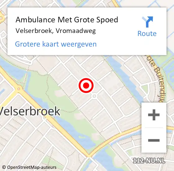 Locatie op kaart van de 112 melding: Ambulance Met Grote Spoed Naar Velserbroek, Vromaadweg op 9 juli 2024 01:53