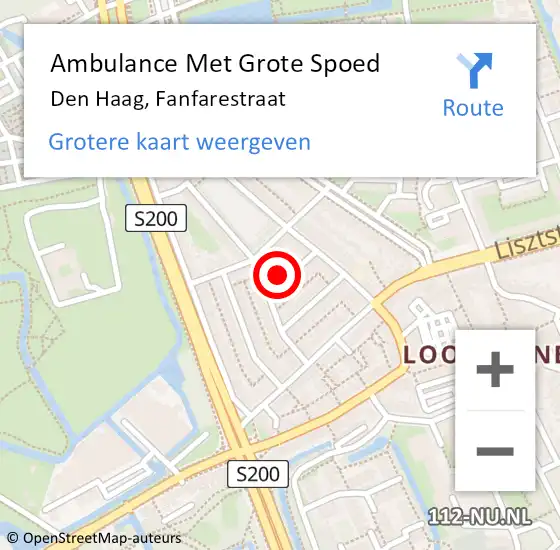 Locatie op kaart van de 112 melding: Ambulance Met Grote Spoed Naar Den Haag, Fanfarestraat op 9 juli 2024 02:05