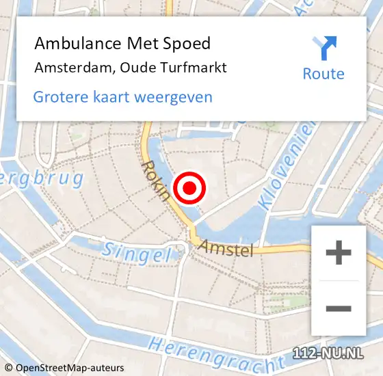 Locatie op kaart van de 112 melding: Ambulance Met Spoed Naar Amsterdam, Oude Turfmarkt op 9 juli 2024 02:29