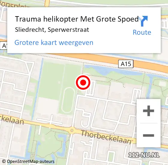 Locatie op kaart van de 112 melding: Trauma helikopter Met Grote Spoed Naar Sliedrecht, Sperwerstraat op 9 juli 2024 03:03