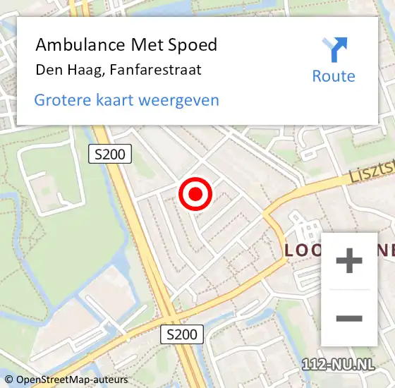 Locatie op kaart van de 112 melding: Ambulance Met Spoed Naar Den Haag, Fanfarestraat op 9 juli 2024 03:32