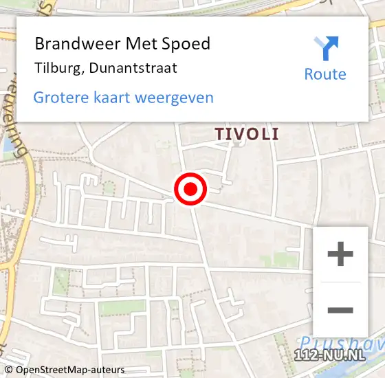 Locatie op kaart van de 112 melding: Brandweer Met Spoed Naar Tilburg, Dunantstraat op 9 juli 2024 03:52