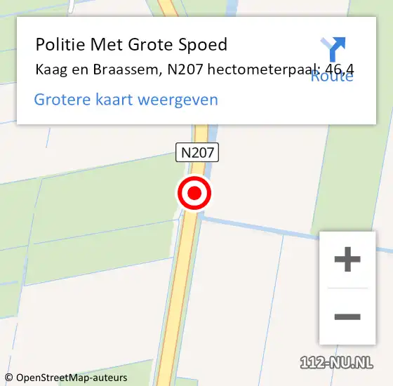 Locatie op kaart van de 112 melding: Politie Met Grote Spoed Naar Kaag en Braassem, N207 hectometerpaal: 46,4 op 9 juli 2024 04:37