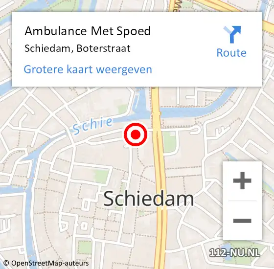 Locatie op kaart van de 112 melding: Ambulance Met Spoed Naar Schiedam, Boterstraat op 9 juli 2024 04:39