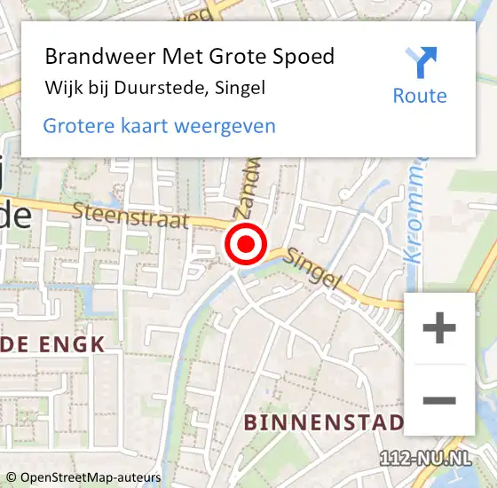 Locatie op kaart van de 112 melding: Brandweer Met Grote Spoed Naar Wijk bij Duurstede, Singel op 9 juli 2024 05:00