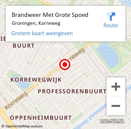 Locatie op kaart van de 112 melding: Brandweer Met Grote Spoed Naar Groningen, Korreweg op 9 juli 2024 05:06