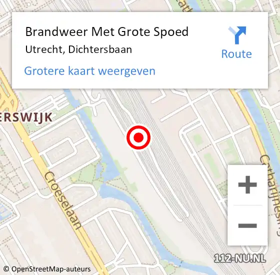 Locatie op kaart van de 112 melding: Brandweer Met Grote Spoed Naar Utrecht, Dichtersbaan op 9 juli 2024 05:12