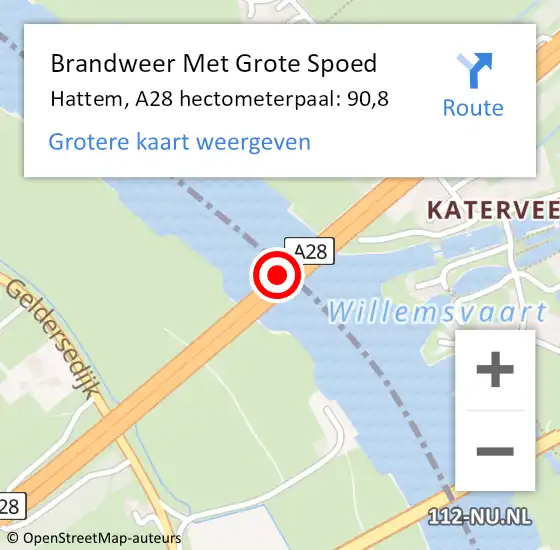 Locatie op kaart van de 112 melding: Brandweer Met Grote Spoed Naar Hattem, A28 hectometerpaal: 90,8 op 9 juli 2024 05:29