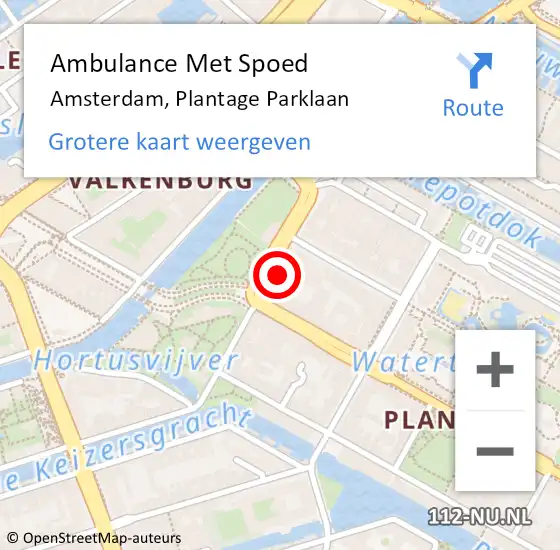 Locatie op kaart van de 112 melding: Ambulance Met Spoed Naar Amsterdam, Plantage Parklaan op 9 juli 2024 06:36