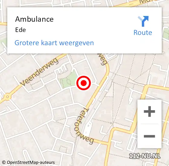 Locatie op kaart van de 112 melding: Ambulance Ede op 9 juli 2024 06:40