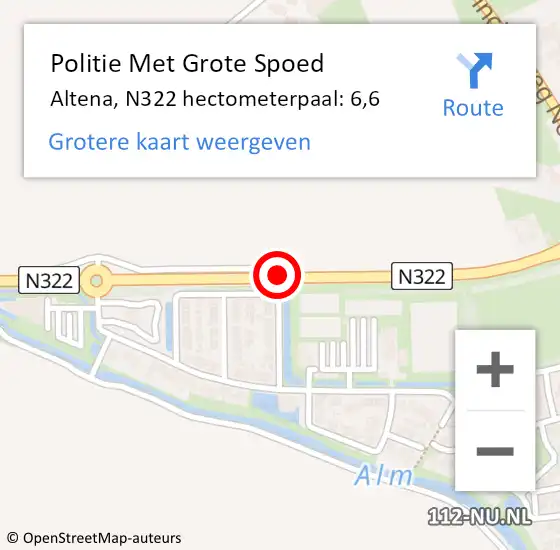 Locatie op kaart van de 112 melding: Politie Met Grote Spoed Naar Altena, N322 hectometerpaal: 6,6 op 9 juli 2024 06:41