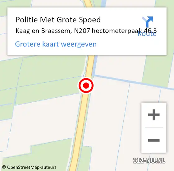 Locatie op kaart van de 112 melding: Politie Met Grote Spoed Naar Kaag en Braassem, N207 hectometerpaal: 46,3 op 9 juli 2024 06:54