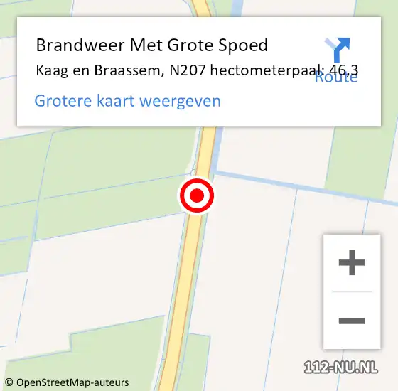 Locatie op kaart van de 112 melding: Brandweer Met Grote Spoed Naar Kaag en Braassem, N207 hectometerpaal: 46,3 op 9 juli 2024 06:55