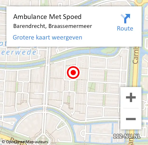 Locatie op kaart van de 112 melding: Ambulance Met Spoed Naar Barendrecht, Braassemermeer op 9 juli 2024 07:13