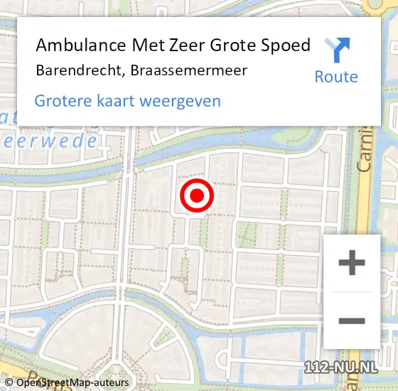 Locatie op kaart van de 112 melding: Ambulance Met Zeer Grote Spoed Naar Barendrecht, Braassemermeer op 9 juli 2024 07:14