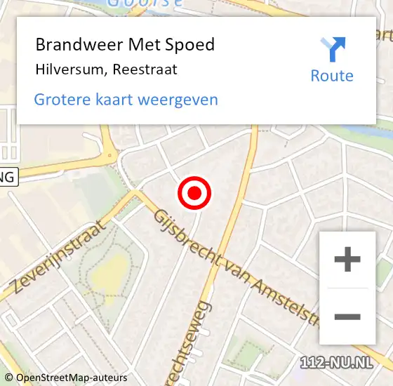 Locatie op kaart van de 112 melding: Brandweer Met Spoed Naar Hilversum, Reestraat op 9 juli 2024 07:46