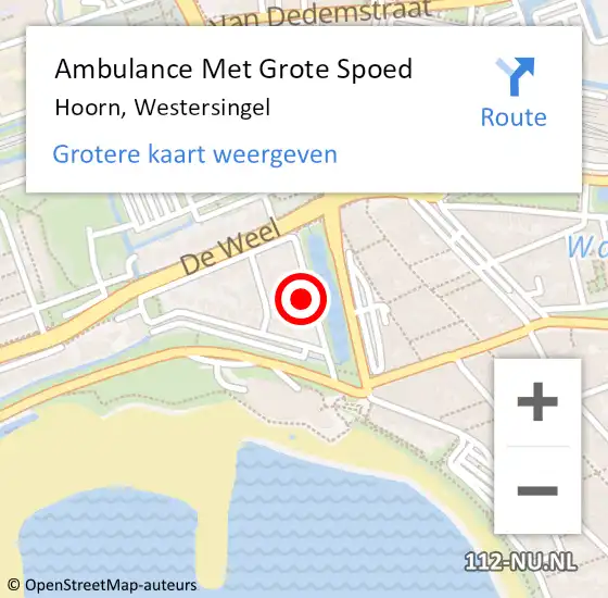 Locatie op kaart van de 112 melding: Ambulance Met Grote Spoed Naar Hoorn, Westersingel op 9 juli 2024 07:56