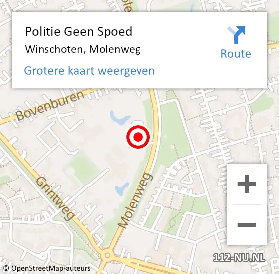 Locatie op kaart van de 112 melding: Politie Geen Spoed Naar Winschoten, Molenweg op 9 juli 2024 07:59