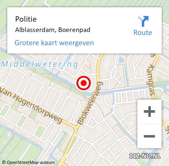 Locatie op kaart van de 112 melding: Politie Alblasserdam, Boerenpad op 9 juli 2024 08:12