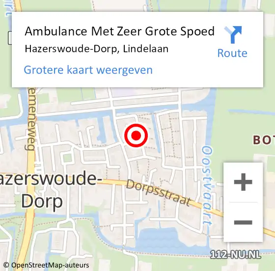 Locatie op kaart van de 112 melding: Ambulance Met Zeer Grote Spoed Naar Hazerswoude-Dorp, Lindelaan op 9 juli 2024 08:16