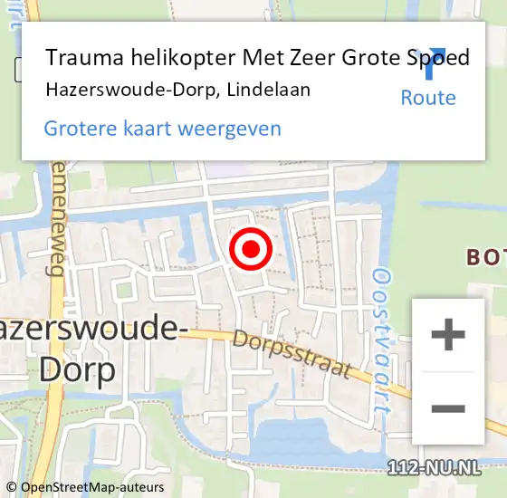 Locatie op kaart van de 112 melding: Trauma helikopter Met Zeer Grote Spoed Naar Hazerswoude-Dorp, Lindelaan op 9 juli 2024 08:18