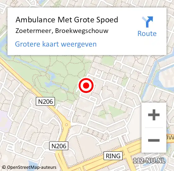 Locatie op kaart van de 112 melding: Ambulance Met Grote Spoed Naar Zoetermeer, Broekwegschouw op 9 juli 2024 08:20