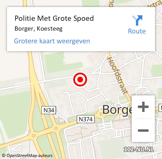 Locatie op kaart van de 112 melding: Politie Met Grote Spoed Naar Borger, Koesteeg op 9 juli 2024 08:29