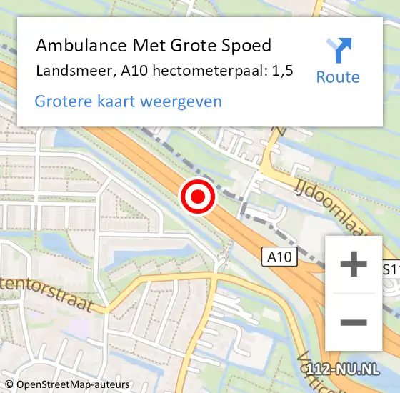 Locatie op kaart van de 112 melding: Ambulance Met Grote Spoed Naar Landsmeer, A10 hectometerpaal: 1,5 op 9 juli 2024 08:35