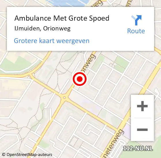 Locatie op kaart van de 112 melding: Ambulance Met Grote Spoed Naar IJmuiden, Orionweg op 9 juli 2024 08:42