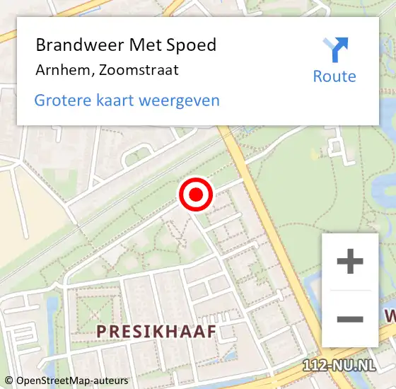 Locatie op kaart van de 112 melding: Brandweer Met Spoed Naar Arnhem, Zoomstraat op 9 juli 2024 08:45