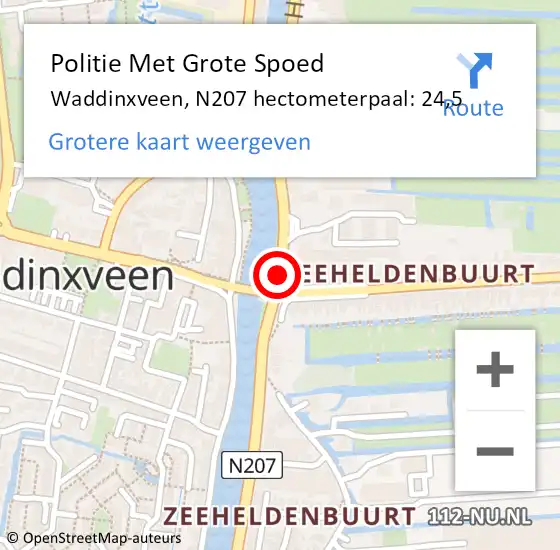 Locatie op kaart van de 112 melding: Politie Met Grote Spoed Naar Waddinxveen, N207 hectometerpaal: 24,5 op 9 juli 2024 08:55