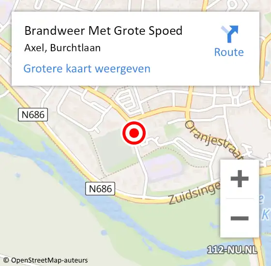 Locatie op kaart van de 112 melding: Brandweer Met Grote Spoed Naar Axel, Burchtlaan op 9 juli 2024 09:17