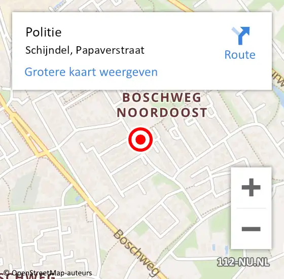 Locatie op kaart van de 112 melding: Politie Schijndel, Papaverstraat op 9 juli 2024 10:30