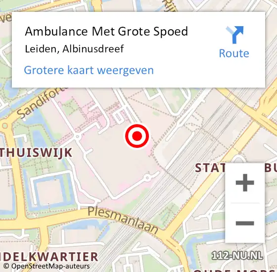 Locatie op kaart van de 112 melding: Ambulance Met Grote Spoed Naar Leiden, Albinusdreef op 9 juli 2024 10:33