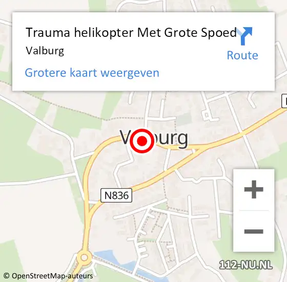 Locatie op kaart van de 112 melding: Trauma helikopter Met Grote Spoed Naar Valburg op 9 juli 2024 10:34