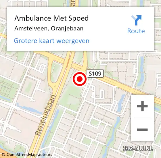 Locatie op kaart van de 112 melding: Ambulance Met Spoed Naar Amstelveen, Oranjebaan op 9 juli 2024 10:35