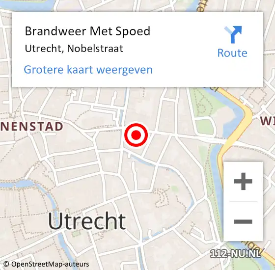 Locatie op kaart van de 112 melding: Brandweer Met Spoed Naar Utrecht, Nobelstraat op 9 juli 2024 11:16