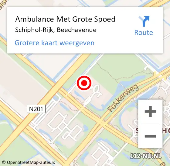 Locatie op kaart van de 112 melding: Ambulance Met Grote Spoed Naar Schiphol-Rijk, Beechavenue op 9 juli 2024 11:19