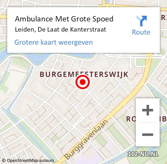 Locatie op kaart van de 112 melding: Ambulance Met Grote Spoed Naar Leiden, De Laat de Kanterstraat op 9 juli 2024 11:28