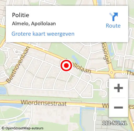 Locatie op kaart van de 112 melding: Politie Almelo, Apollolaan op 9 juli 2024 11:34