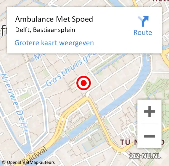 Locatie op kaart van de 112 melding: Ambulance Met Spoed Naar Delft, Bastiaansplein op 9 juli 2024 11:37