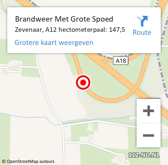 Locatie op kaart van de 112 melding: Brandweer Met Grote Spoed Naar Zevenaar, A12 hectometerpaal: 147,5 op 9 juli 2024 11:43