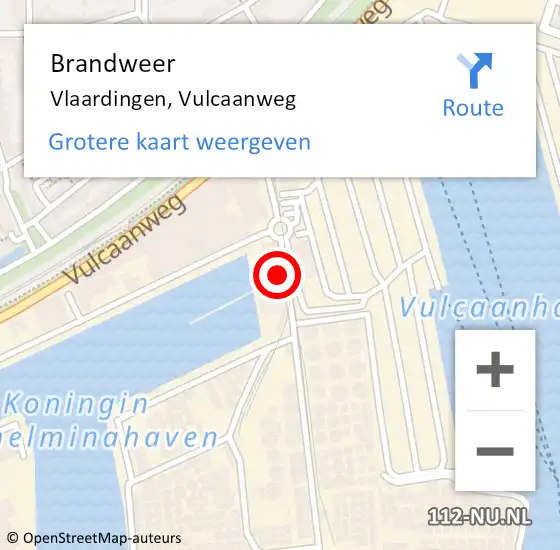 Locatie op kaart van de 112 melding: Brandweer Vlaardingen, Vulcaanweg op 9 juli 2024 12:04