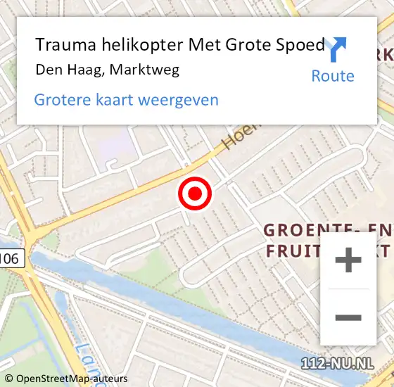 Locatie op kaart van de 112 melding: Trauma helikopter Met Grote Spoed Naar Den Haag, Marktweg op 9 juli 2024 12:15