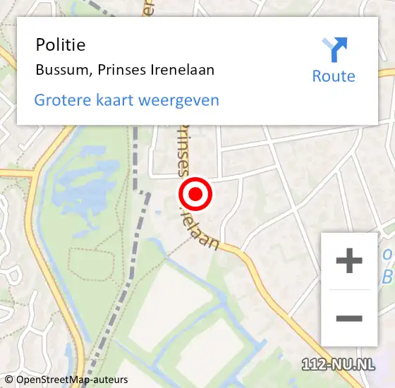 Locatie op kaart van de 112 melding: Politie Bussum, Prinses Irenelaan op 9 juli 2024 12:37