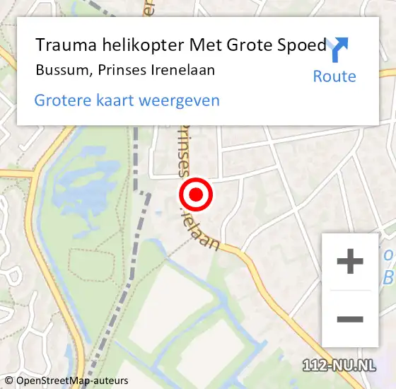 Locatie op kaart van de 112 melding: Trauma helikopter Met Grote Spoed Naar Bussum, Prinses Irenelaan op 9 juli 2024 12:39