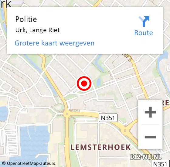 Locatie op kaart van de 112 melding: Politie Urk, Lange Riet op 9 juli 2024 12:40